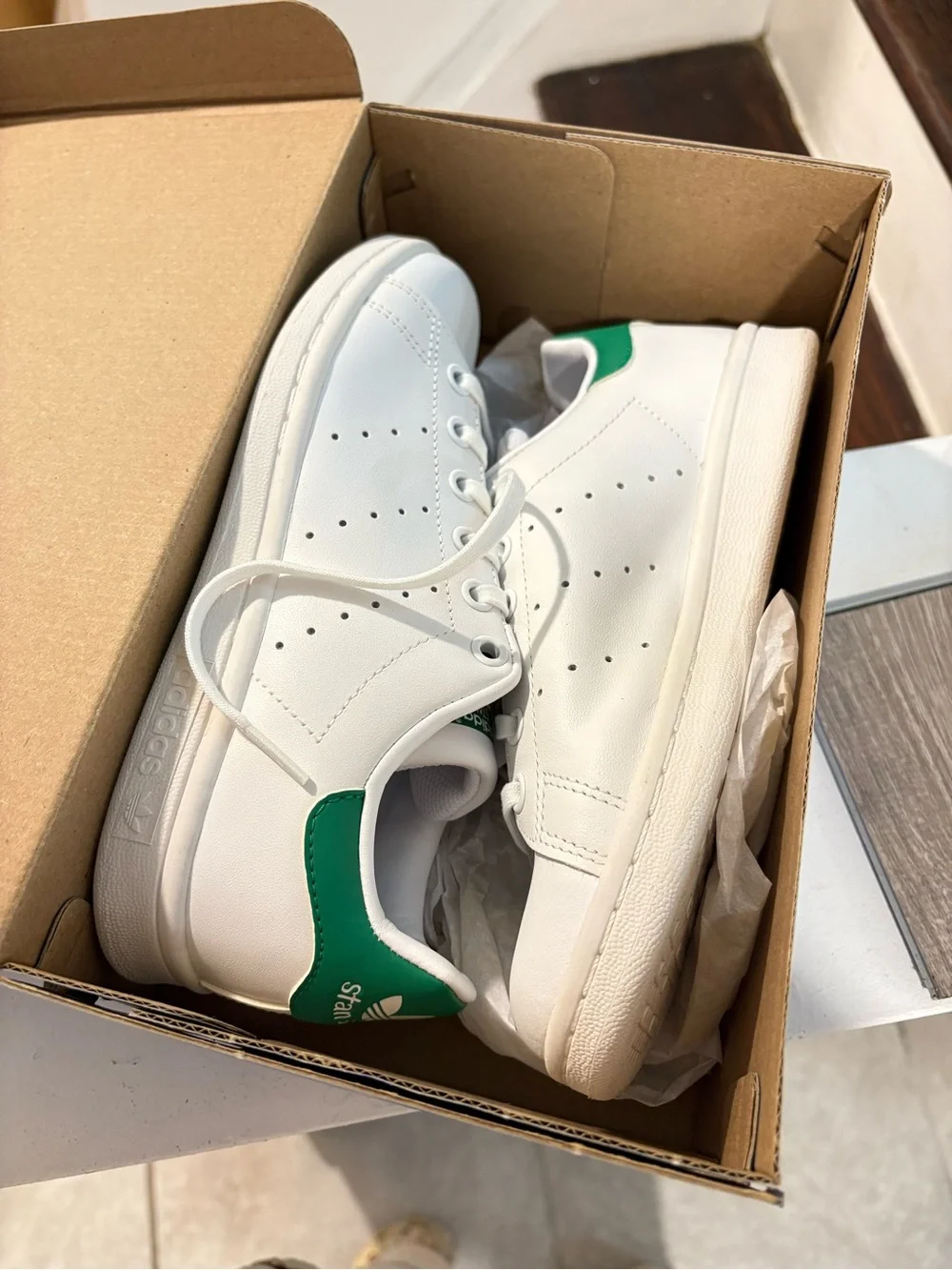 adidas White Sneakers with Green Heel Accent
